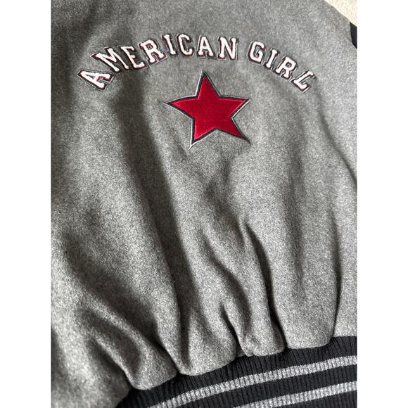 American Girl AG Embroidered Varsity Heavyweight Coat Black Gray Size Medium - Picture 5 of 9